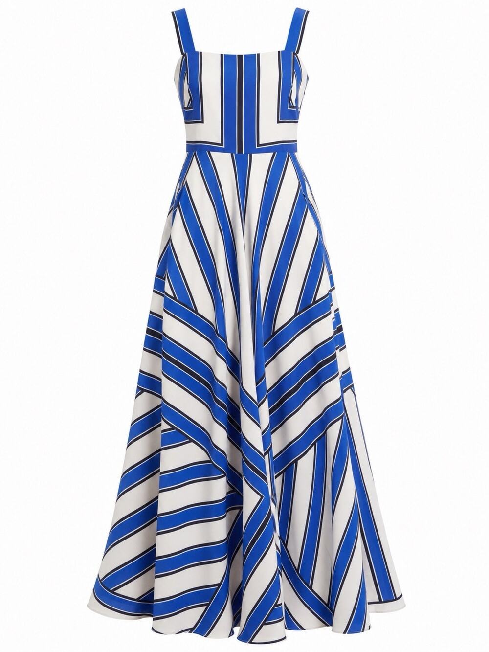 Eliza J Stripe Scarf Sleeveless Maxi Dress 12 Blue Stripe Flowy Resort Vaca Bold